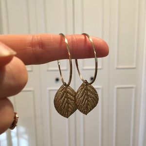 Gold leaf hoop earrings